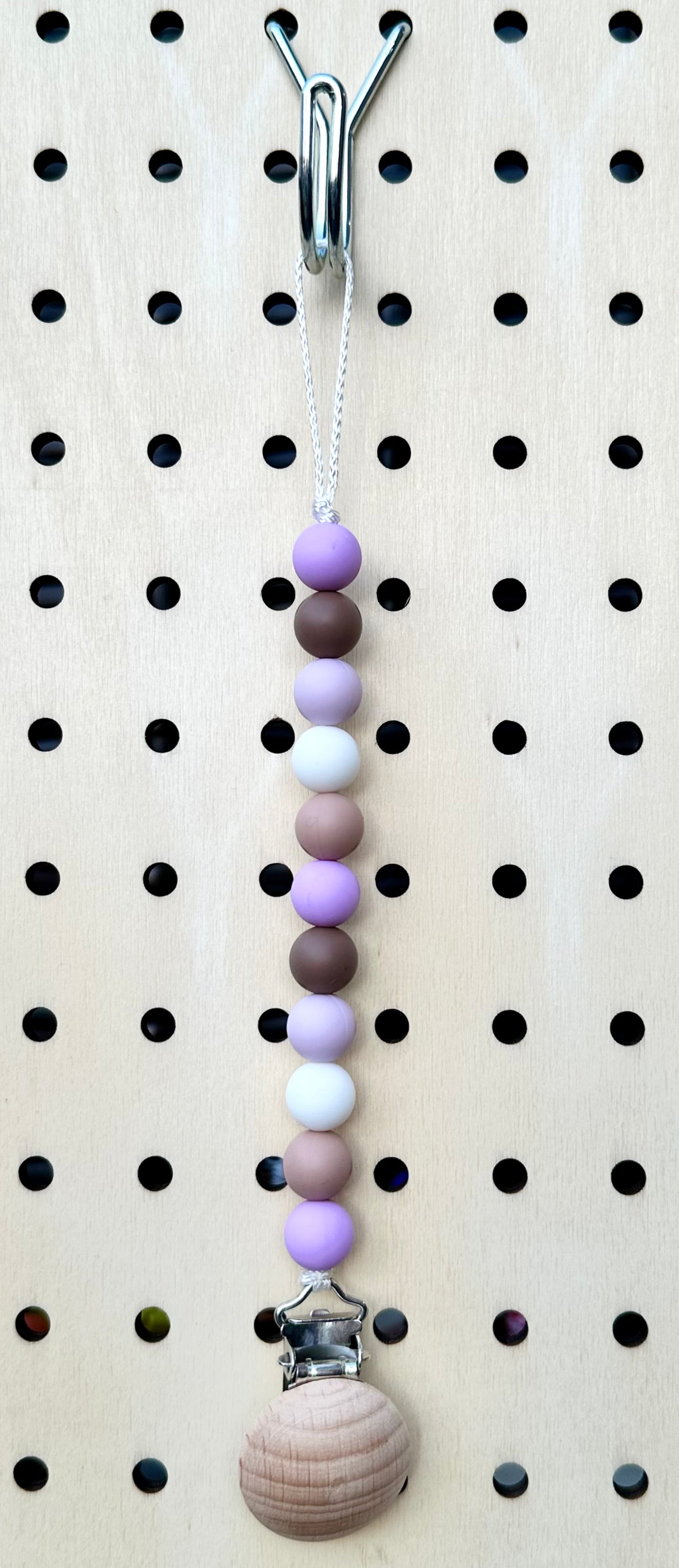 Purple/Brown/White Pacifier Clip