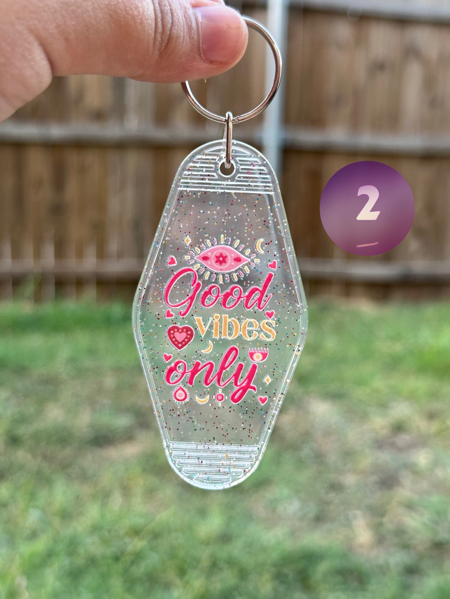 Clear Glittery Motel Keychains (Multiple Designs)