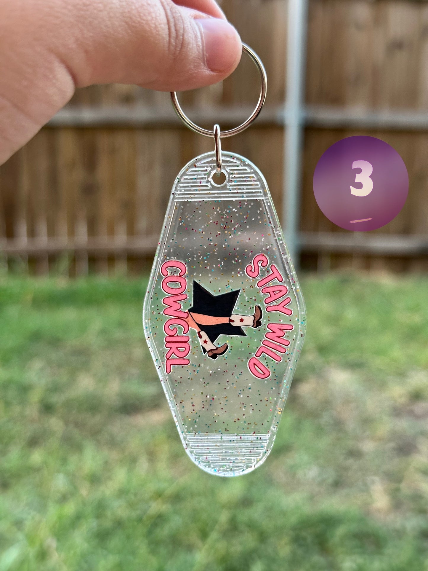 Clear Glittery Motel Keychains (Multiple Designs)