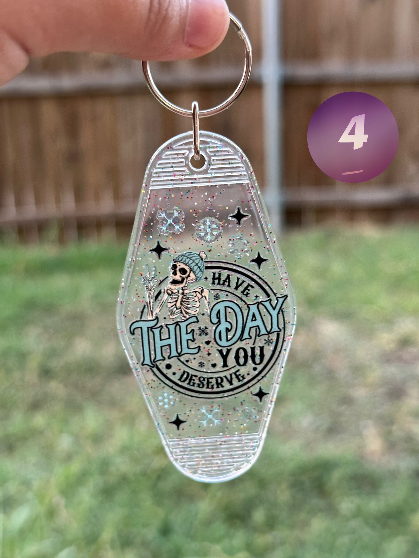 Clear Glittery Motel Keychains (Multiple Designs)