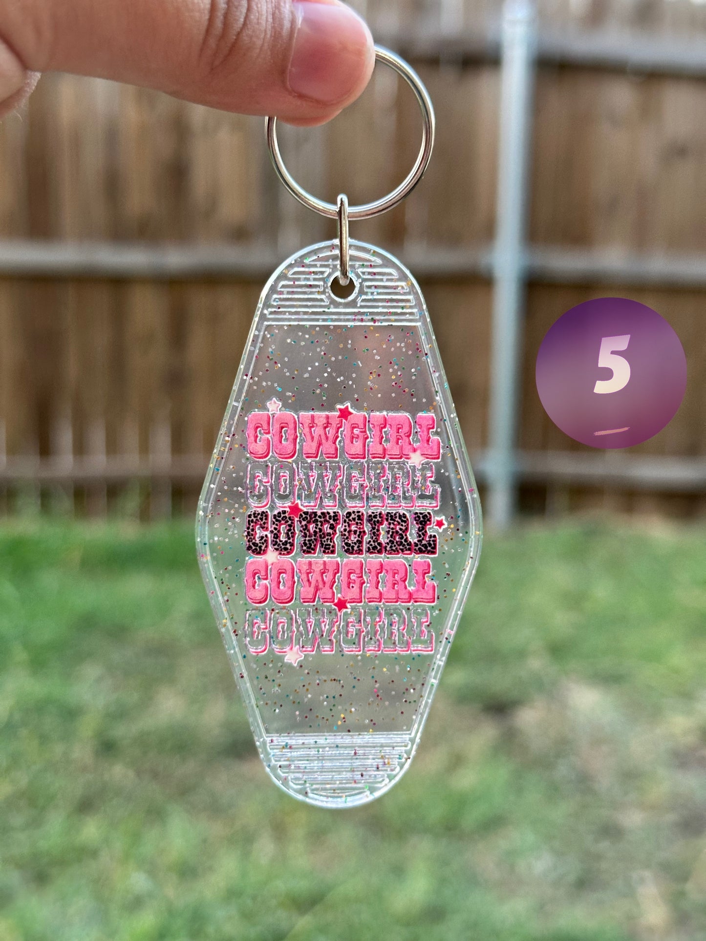 Clear Glittery Motel Keychains (Multiple Designs)