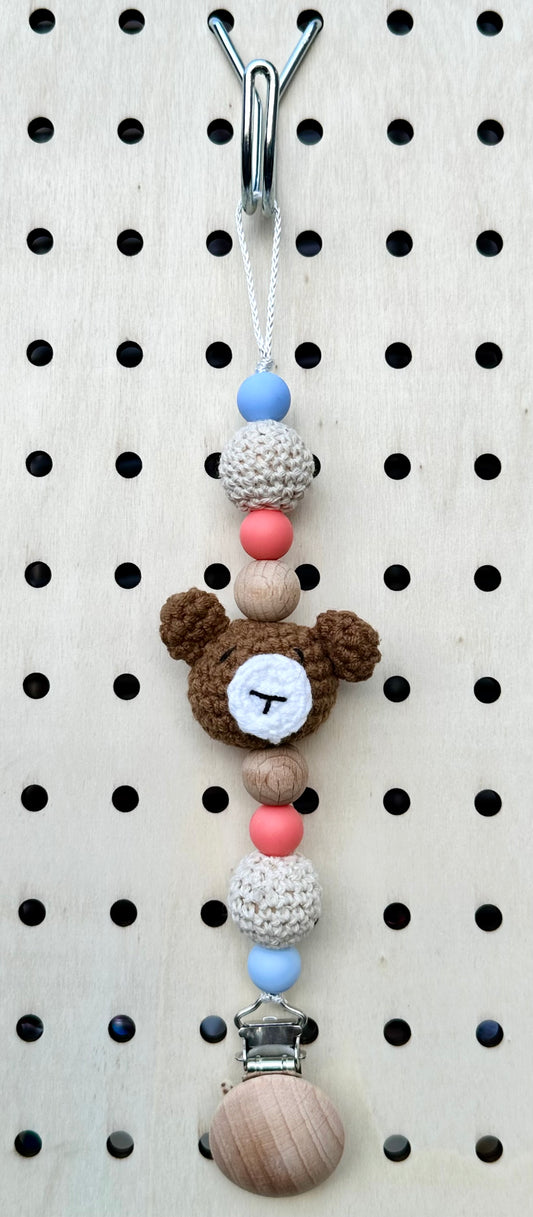 Pink/Blue Bear Pacifier Clip