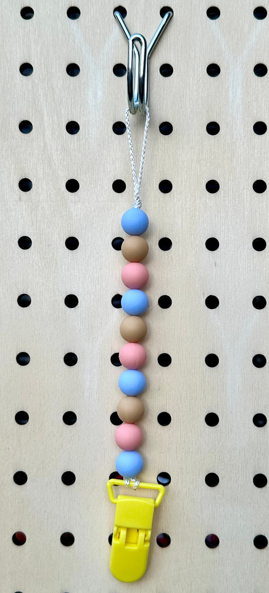 Blue/Brown/Pink Pacifier Clip