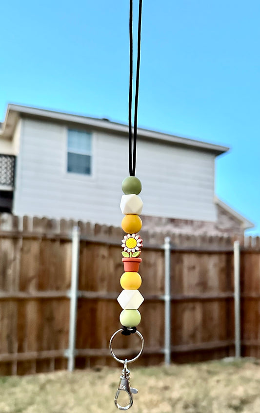White Potted Sunflower - Lanyard