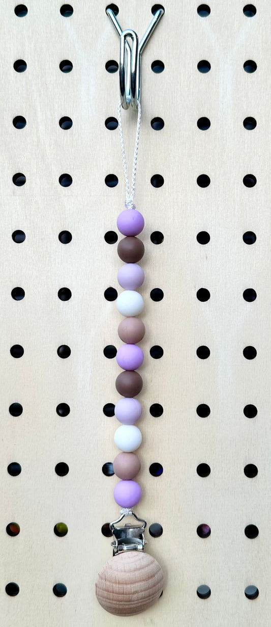 Purple/Brown/White Pacifier Clip